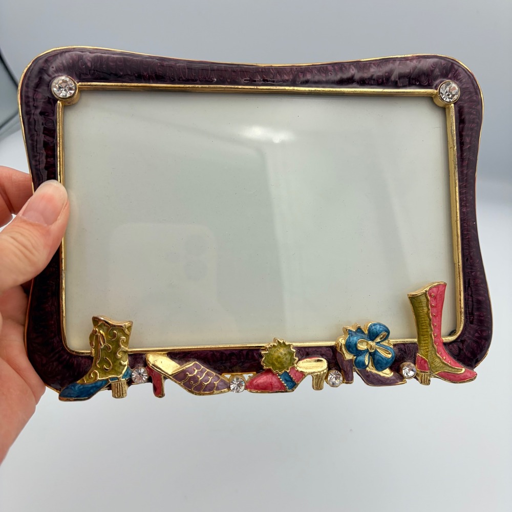 Nicole Miller Purple Enamel Shoe Picture Frame 4x6 Gold Tone Rhinestone Heels